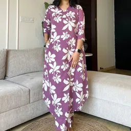 Aaysa Kurti Floral Printed Pure Cotton Tunic & Trousers Co-Ord Set image 3