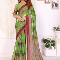 PRISHA FASHION Polka Dot Printed Pure Cotton Banarasi Saree image 1