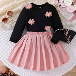 LULU & SKY Girls Floral Embellished Round Neck Top With Skirt-picture-39