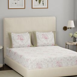 MASPAR Eclectic Garden White Floral Printed 210 TC Cotton King Bedsheet & 2 Pillow Cover-picture-36