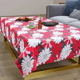 Dakshya Industries Red & White Floral Printed Waterproof 4-Seater Table Cover image 4