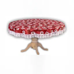 Stylista Brown & White Floral Printed Waterproof 1.82 m x 1.82 m Round Table Cover image 2