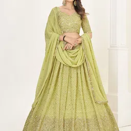 SHOPGARB Floral Embroidered Semi-Stitched Lehenga & Unstitched Blouse With Dupatta-picture-40
