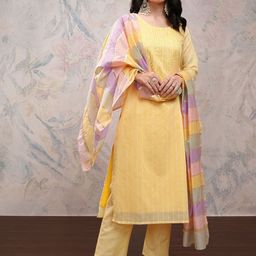 Vishudh Women Floral Printed Regular Kurta with Trousers & With Dupatta-picture-5