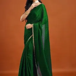 LOROFY Solid Beads and Stones Border Chanderi Saree image 5