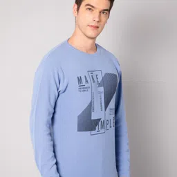 cantabil Men Printed Round Neck Light Blue Sweater image 3