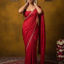 krisha fashion Embellished Zari Poly Georgette Saree image 2