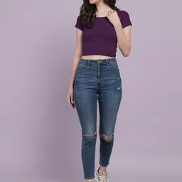Dream Beauty Fashion Women Ribbed Round Neck Short Sleeve Fitted Crop Top image 5