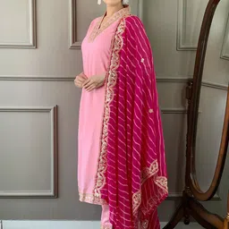 BAESD Women Ethnic Motifs Embroidered Regular Kurti with Trousers & With Dupatta image 3