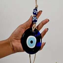 LINENSUTRA Blue & White Textured Evil Eye Glass Wall Hangings image 5