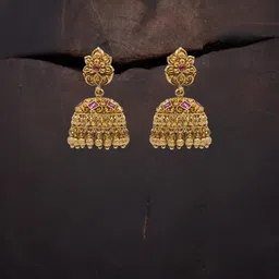 South Temple Jewellery Gold-Plated Artificial Stones And Beaded Dome Shaped Jhumkas-picture-23