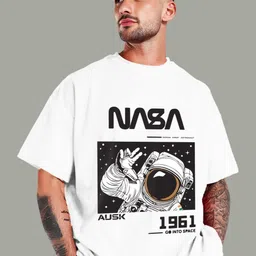 THE BEETEL HOUSE Men NASA Typography Printed Round Neck Cotton Oversized T-shirt-picture-37