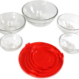 pkmsho Borosilicate Glass Vegetable Bowl 5pcs Glass Salad Bowls Set Fresh Bowl Kitchen Food Container with Lid Disposable image 3