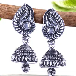DIVASTRI Set of 5 Silver-Plated Oxidized Dome Shaped Jhumkas image 3