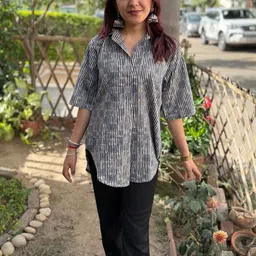 SHRIYANI Women Striped Cotton Shirt Style Top-picture-26