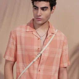 HIGHLANDER Waffle Checked Cuban Collar Relaxed Fit Cotton Shirt-picture-38