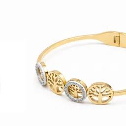 GOLDIWALA Women Cubic Zirconia Gold-Plated Cuff Bracelet image 3