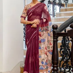 SANISA Kalamkari Linen Blend Handloom Saree-picture-28