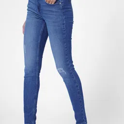 ONLY Women Blue Skinny Fit Mildly Distressed Light Fade Jeans image 3