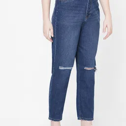 Kraus Jeans Women Blue Cotton High-Rise Slash Knee Light Fade Jeans image 5