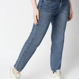 Kraus Jeans Women Mom Fit High-Rise Clean Look Light Fade Cropped Pure Cotton Jeans image 2