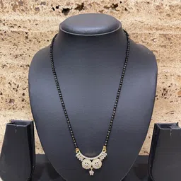 Digital Dress Room Gold-Plated Black & White Stone-Studded & Beaded Mangalsutra image 3