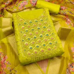 KALINI Floral Embroidered Sequinned Chanderi Unstitched Dress Material image 2