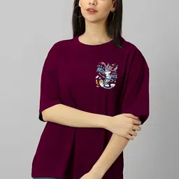LECOWAR Women Printed Indigo Applique T-shirt-image-45