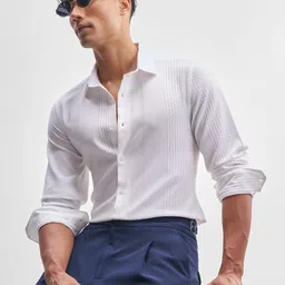 HIGHLANDER Men Slim Fit Textured Spread Collar Casual Shirt-image-98