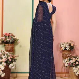 moda rapido Blue Designer Georgette Plain Saree image 5