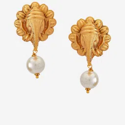 Kushal's Fashion Jewellery Silver Gold-Plated Zircon Studded Circular Antique Studs image 1