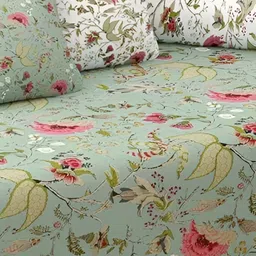 Trance Home Linen Set Of 6 Green & Pink Floral-Printed 200 TCDiwan Set image 5