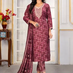 Moda Rapido Women Ethnic Motifs Printed Regular Thread Work Kurta with Trousers & With Dupatta image 3