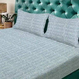 KLOTTHE Green Polycotton Floral Fine Flat 300 GSM King Bedsheets image 2