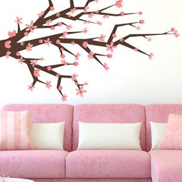 LANSTICK Pink & Brown Tree With Flower Printed Waterproof Wallpaper-picture-6