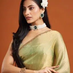 LOROFY Embellished Beads and Stones Poly Chiffon Tussar Saree image 4