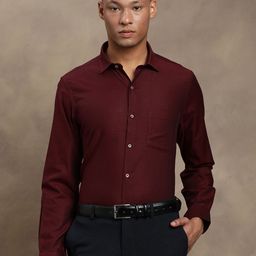 Turtle Men Standard Slim Fit Spread Collar Textured Cotton Formal Shirt-picture-21