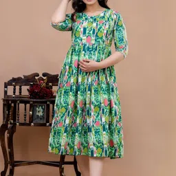 Moda Rapido Women's Cotton Printed Maternity Feeding Anarkali Dress With Zipper Feeding Gown-picture-12