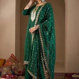 Indo Era Women Ethnic Motifs Embroidered Regular Sequinned Kurta with Trousers & With Dupatta image 4