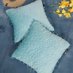 HOSTA HOMES Turquoise Blue Set of 2 Geometric Velvet Square Cushion Covers-picture-38