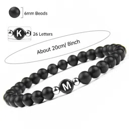 EDMIRIA Unisex Set of 2 Black & White Initial Letter Beaded Bracelet image 2