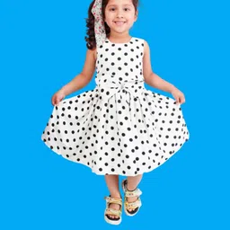 Alisha Moda Girls White & Black Polka Dot Crepe Fit & Flare Dress-picture-34