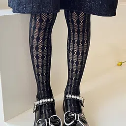 NESKA MODA Girls Self Design Cotton Fishnet Thigh Semi Sheered Stockings-picture-58