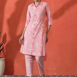 Sangria Floral Printed Pure Cotton Kurta & Trousers Set-picture-55