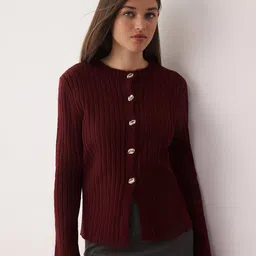 Trendyol Women Ribbed Henley Neck Cardigan-picture-6