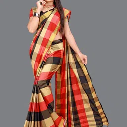 SHAIBO SAREE Checked Silk Cotton Uppada Saree-image-52
