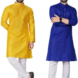 dhasu trendz Pack of 2 Men Solid Jacquard, Cotton Blend Straight Kurta-picture-10