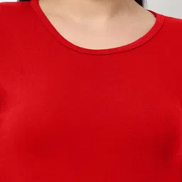 wafaa Women Solid Round Neck Pure Cotton Red T-Shirt image 5