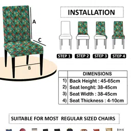 Lazi 4 Pieces Green and yellow Abstract Printed Stretchable Dining Chair Covers image 3