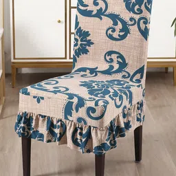 hokipo HOKIPOBeige & Blue 2-Pcs Printed Frill Chair Cover image 2